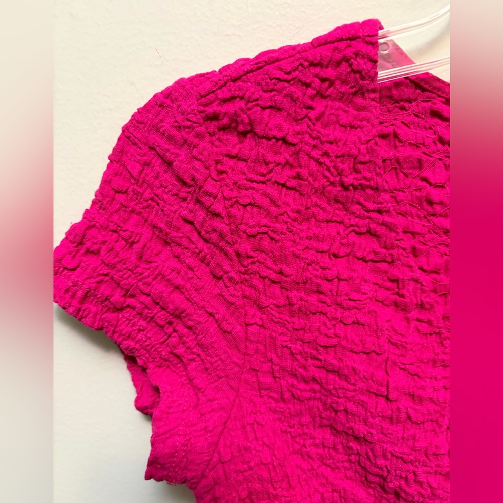 Fuchsia Pink Textured Ruched Crop Top Y2K - Picture 4 of 7